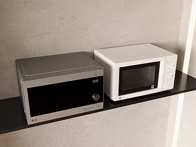 Two Sleek Microwaves Placed On Black Shelf As Modern Kitchen Appliances 3d model