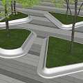 Modern Triangular Tree Planters With White Design Green Grass And Paved Ground