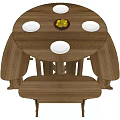 Round Wooden Table With Matching Benches And Fruit Plates On Top