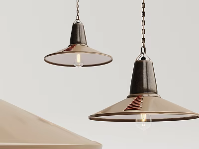 Stylish Metallic Pendant Lights With Conical Shades Chain Hanging In Modern Interior 3d model