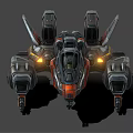 Futuristic Sci Fi Vehicle With Mechanical Structure Orange Black Color Glowing Lights And Weaponry