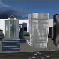 Modern Twisted Skyscraper With Glass Curtain Wall Against Blue Sky And Surrounding Buildings