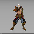White Haired Warrior In Ornate Gold Red Armor With Muscular Build And Combat Stance