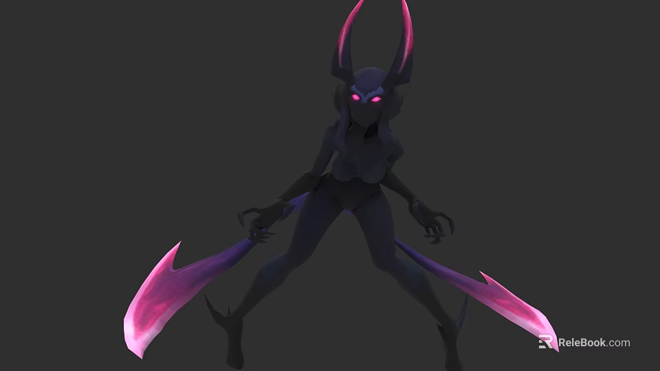 Game and Movie Character With Black Body Pink Horns And Purple Pink Scythe Weapons 3d model 