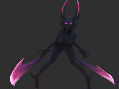 Game and Movie Character With Black Body Pink Horns And Purple Pink Scythe Weapons 3d model