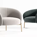 Two Modern Elegant Armchairs With Light Gray Dark Green Velvet Fabric And Gold Metal Legs