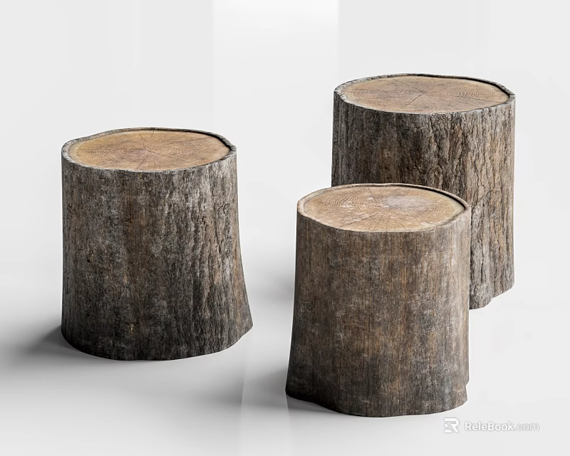 Natural Wood Stump Side Tables With Rustic Texture For Home Decor 3d model 