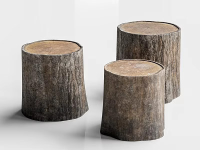 Natural Wood Stump Side Tables With Rustic Texture For Home Decor 3d model