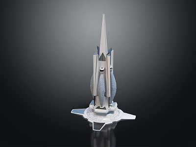 Futuristic Architecture With Sleek Spire Metallic Helical Design And Transparent Base 3d model