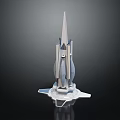 Futuristic Architecture With Sleek Spire Metallic Helical Design And Transparent Base