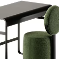 Modern Black Desk And Green Chair Set With Metal Frame And Padded Seat