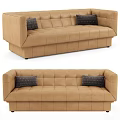 Modern Tan Sectional Sofa With Tufted Design And Two Dark Decorative Pillows 3d model