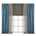 Elegant Blue Curtains With Gray Roman Blind And Sheer Layers For Window Panes