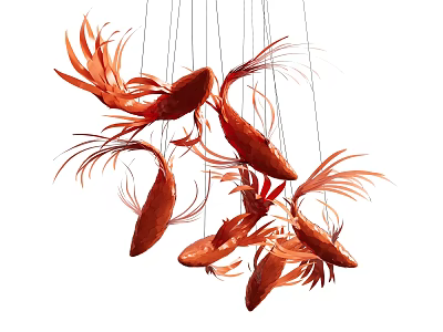 Red Fish Shaped Chandelier with Artistic Design Hanging in Modern Interior 3d model
