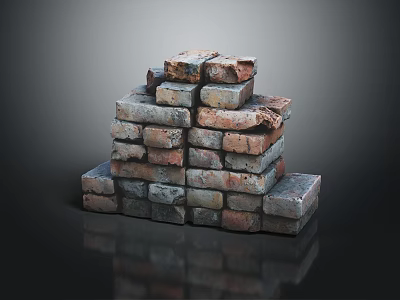 Stacked Bricks With Multi Colored Tones Vintage Texture And Reflection On Dark Background 3d model