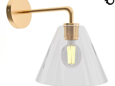 Modern Gold Wall Lamp with Transparent Glass Shade and Illuminated Bulb 3d model