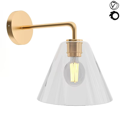 Modern Gold Wall Lamp with Transparent Glass Shade and Illuminated Bulb 3d model