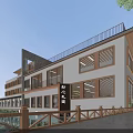 Modern Boutique Guesthouse Building With White Walls Large Glass Windows And Waterfront Wooden Fence