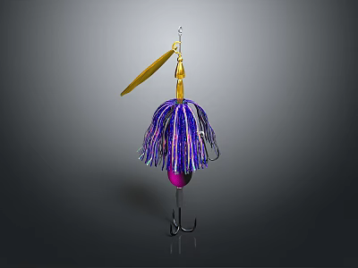 Colorful Fishing Lure With Golden Blade Purple Blue Tassels Pink Body And Hook 3d model