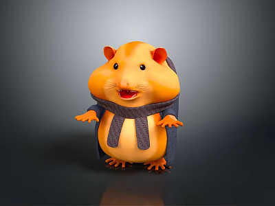 Cute Orange Cartoon Hamster Toy Standing With Gray Scarf Cloak And Smiling Expression 3d model