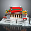 Ornate Traditional Thai Temple Architecture With Red Green Yellow Roof White Walls And Spires