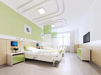 Hospital Outpatient Ward With Beds Green Walls And Medical Facilities 3d model