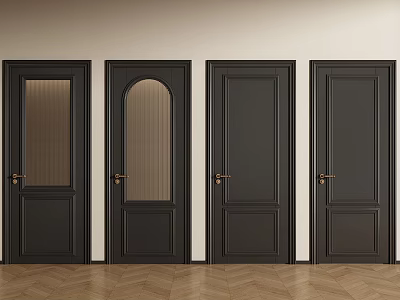 Black Hinged Doors with Glass Panels and Golden Handles for Modern Interior 3d model