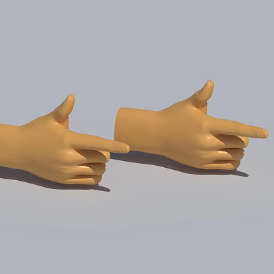 Yellow Hand Gesture Models Pointing Left And Right Against Gray Background 3d model