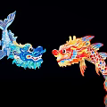 Vibrant Decorative Landscape Sculptures With Blue Dragon And Orange Fish Designs