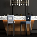 Metal marble bar counter bar chair chandelier wine accessories combination 3d model