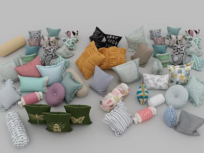 Vibrant Decorative Throw Pillows Featuring Various Patterns Shapes And Colors For Home Decor 3d model