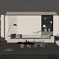 Home Living Room Sofa Coffee Table Combination Single Sofa Lazy Sofa Floor Lamp Green Plant 3d model