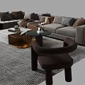 Modern Sofa Coffee Table Combination With Plush Pillows And Textured Area Rug 3d model