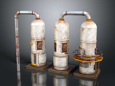 Industrial Storage Tanks With Rusted Pipes Yellow Platforms And Metal Structures 3d model