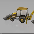 Yellow JCB Backhoe Loader With Large Tires On Reflective Black Surface 3d model