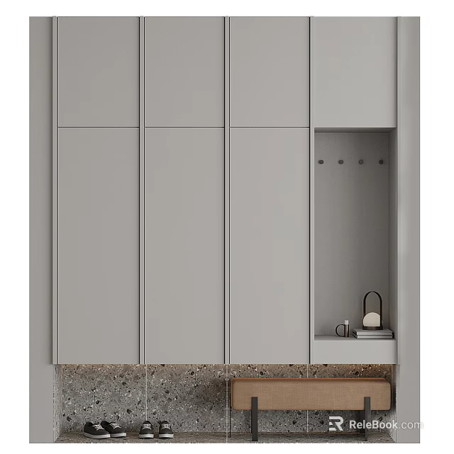 Modern Gray Entryway Cabinet With Side Storage And Small Countertop Hook 3d model