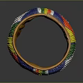 Colorful Beaded Bracelet With Striped Pattern Red Blue White Green Yellow Beads And Leather Lining