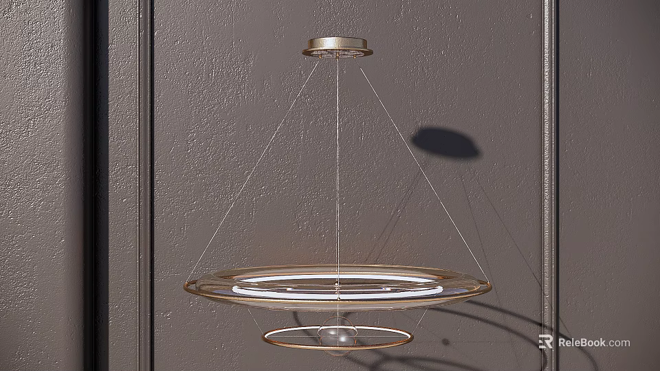 Modern Contemporary Pendant Light Design With Gold Metal Frame And Transparent Circular Rings 3d model 