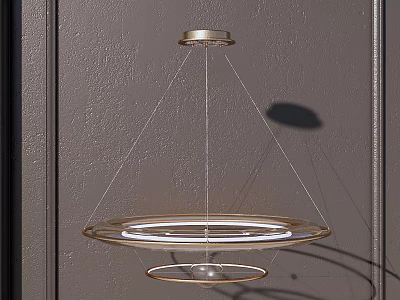 Modern Contemporary Pendant Light Design With Gold Metal Frame And Transparent Circular Rings 3d model