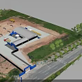 Aerial View Of Construction Site With Building Structure Construction Equipment Road And Green Trees