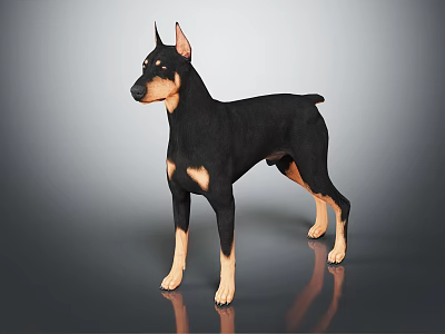 Doberman Pinscher Standing on Gray Background with Smooth Surface Reflection 3d model
