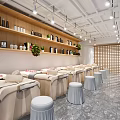 Modern Hair Salon Interior Design With Marble Reception Counter Barber Chairs And Plants