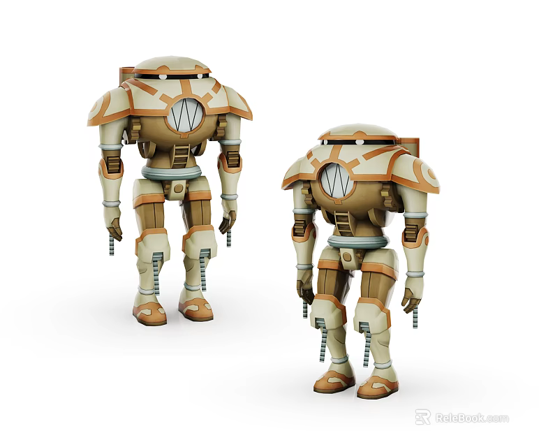 Detailed Mechanical Humanoid Robots With Beige And Orange Armor Structure 3d model