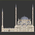 Traditional Islamic Mosque Architecture With Blue Dome And Multiple Minarets