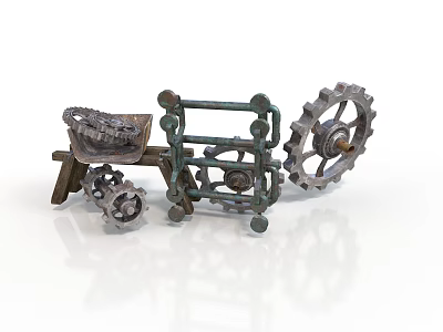 Vintage Mechanical Car Model With Gears And Metal Parts On White Surface 3d model