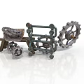 Vintage Mechanical Car Model With Gears And Metal Parts On White Surface
