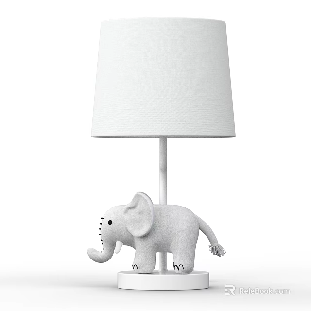 Modern White Table Lamp With Elephant Base And Fabric Shade For Bedroom Decor 3d model 