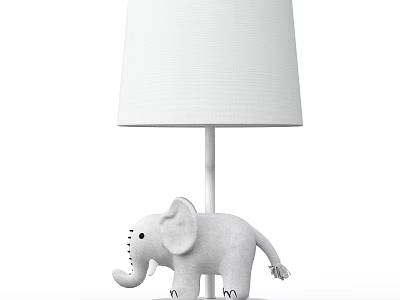 Modern White Table Lamp With Elephant Base And Fabric Shade For Bedroom Decor 3d model