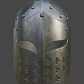 Silver Metal Helmet With Decorative Rivets Face Mask And Cross Shaped Holes