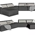 Modern Gray L Shaped Sectional Sofa with Soft Cushions and Throw Blanket 3d model